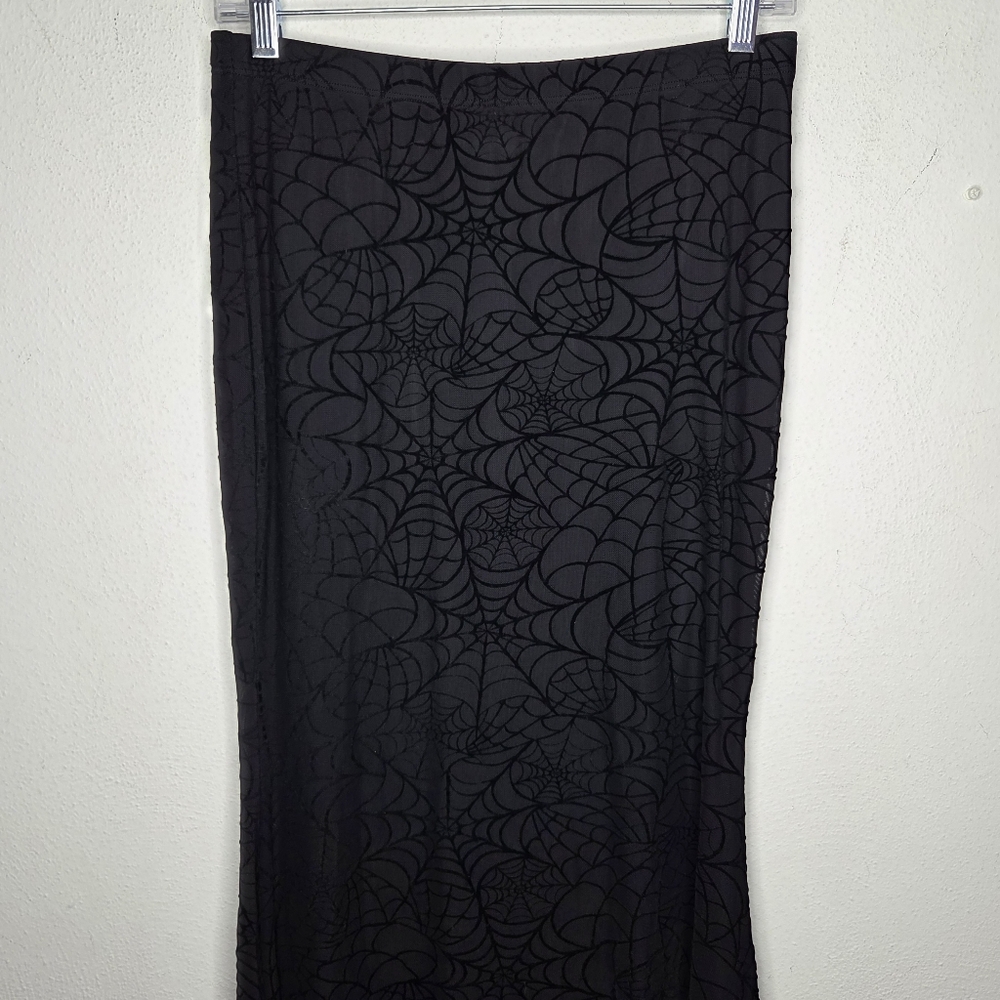 Cosmic Aura Black Velvet Burnout Spiderweb Maxi Mermaid Skirt Goth Whimsigoth M - Picture 2 of 7